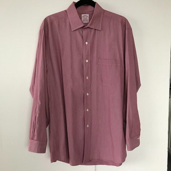 Brooks Brothers Men's Raspberry Red Fine Striped Shirt 100% cotton Sz 16 - 33 - Picture 1 of 15